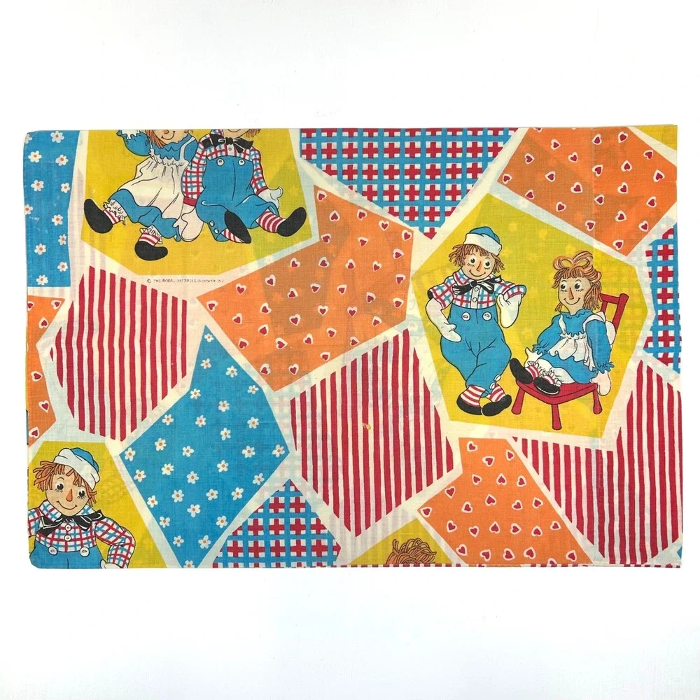 Vintage Raggedy Ann and Andy Pillowcase Bobbs-Merrill Patchwork Print MultiColor
